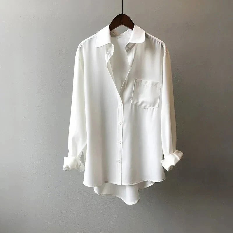 White Relaxed Button Up Shirt with Chest Pocket