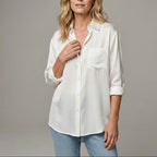 White Relaxed Button Up Shirt with Chest Pocket