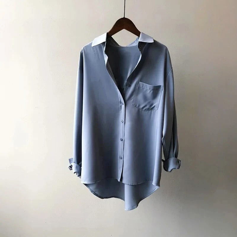 White Relaxed Button Up Shirt with Chest Pocket