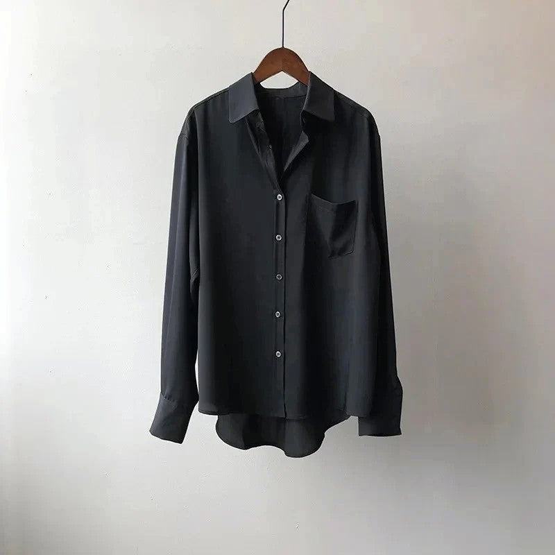White Relaxed Button Up Shirt with Chest Pocket