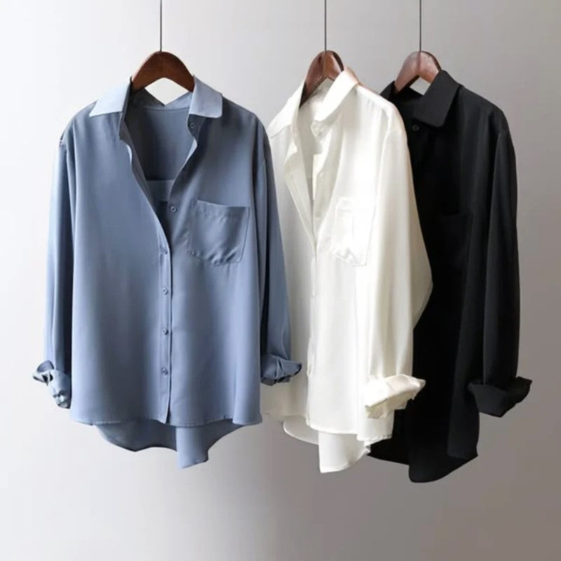 White Relaxed Button Up Shirt with Chest Pocket