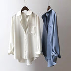 White Relaxed Button Up Shirt with Chest Pocket