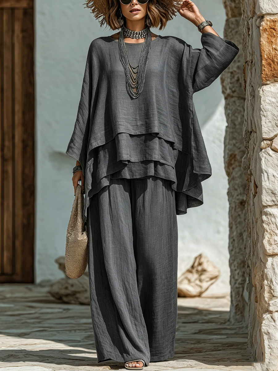 Ruffle Top and Wide Leg Pants Two Piece Set