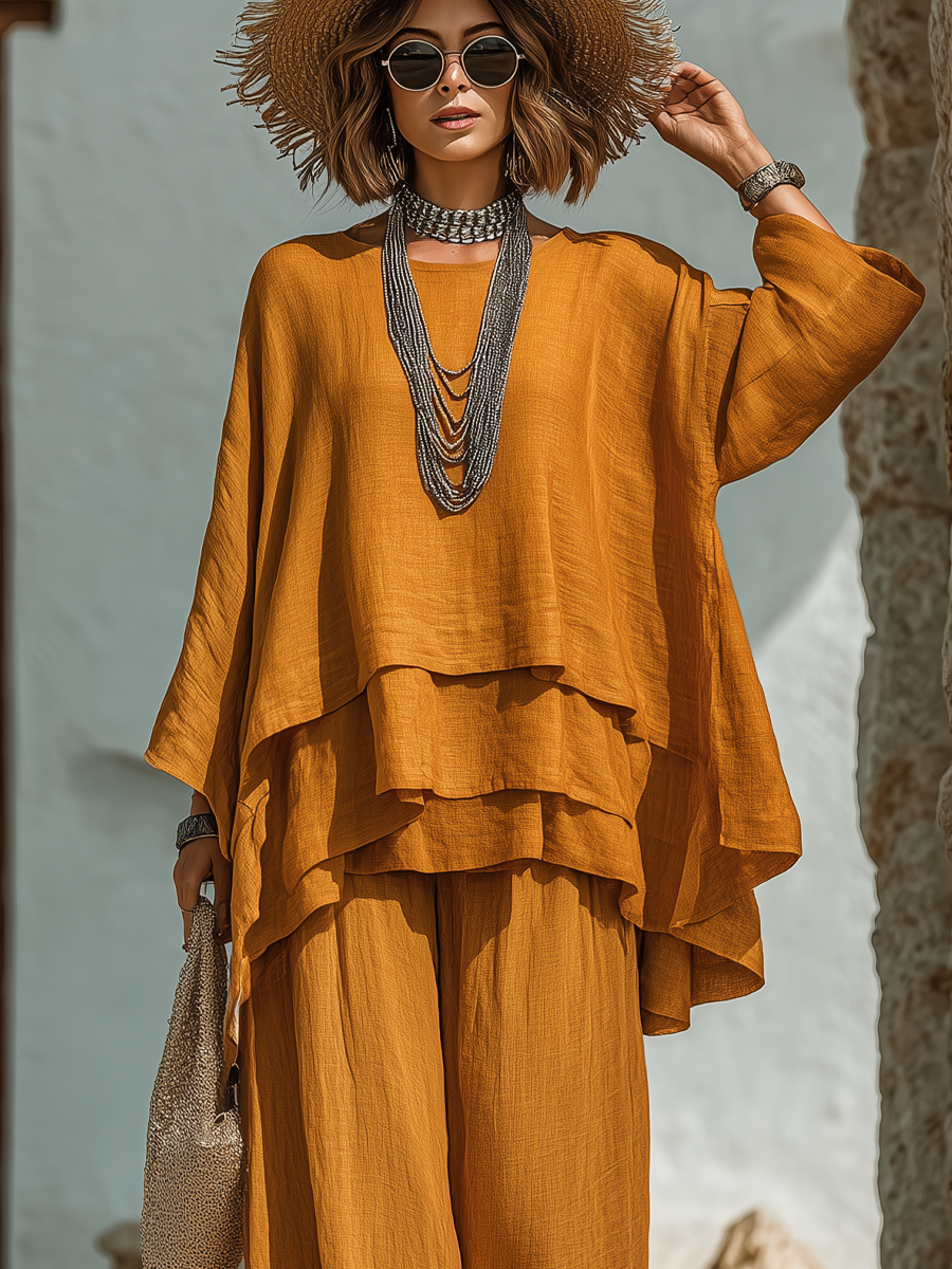 Ruffle Top and Wide Leg Pants Two Piece Set
