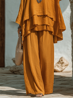 Ruffle Top and Wide Leg Pants Two Piece Set