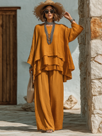Ruffle Top and Wide Leg Pants Two Piece Set