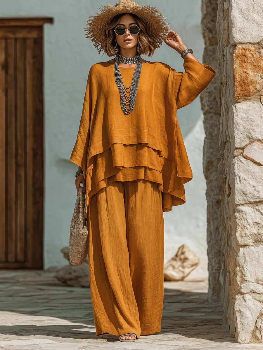 Ruffle Top and Wide Leg Pants Two Piece Set